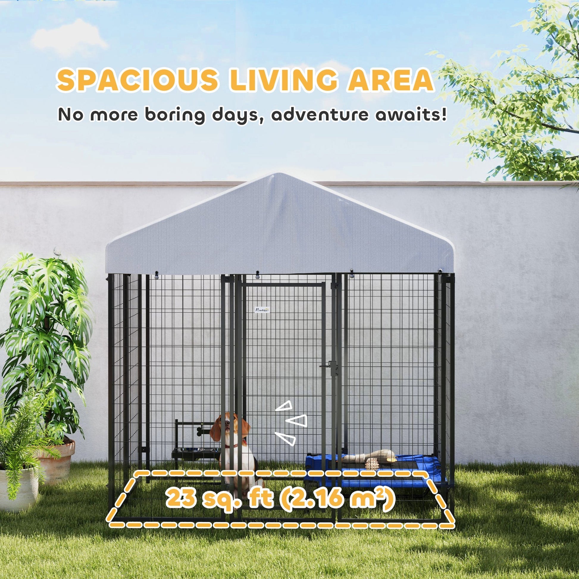 HKM-1756861 Spacious Outdoor Dog Kennel with Roof, Escape-Proof Lock, Waterproof & UV-Resistant Cover, 5.9' x 4' x 6'