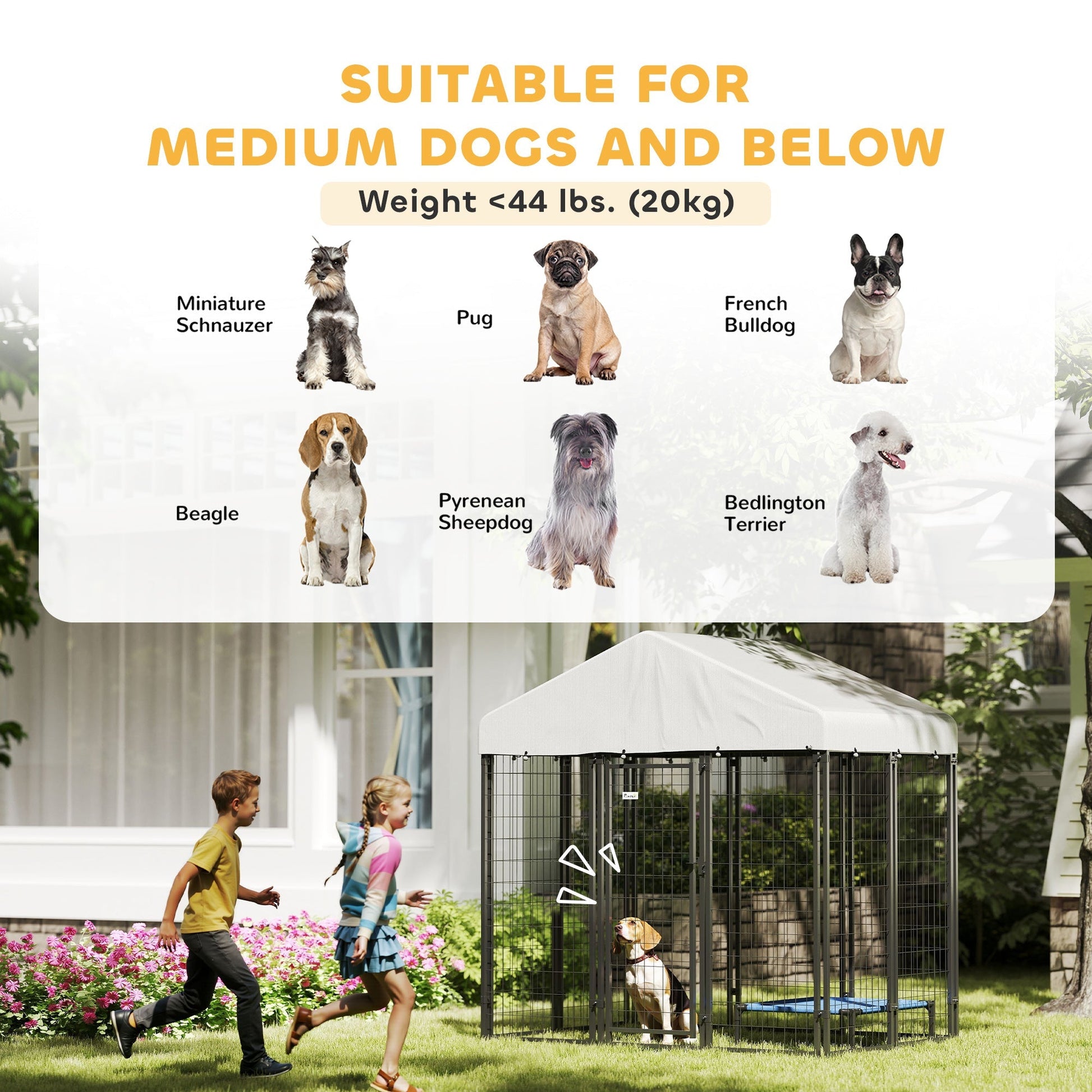 HKM-1756861 Spacious Outdoor Dog Kennel with Roof, Escape-Proof Lock, Waterproof & UV-Resistant Cover, 5.9' x 4' x 6'