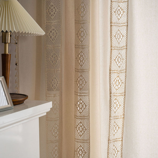 HKM-175699 Beige American Crochet Mesh Curtain for Soft Light Filtering, Multiple Sizes Available