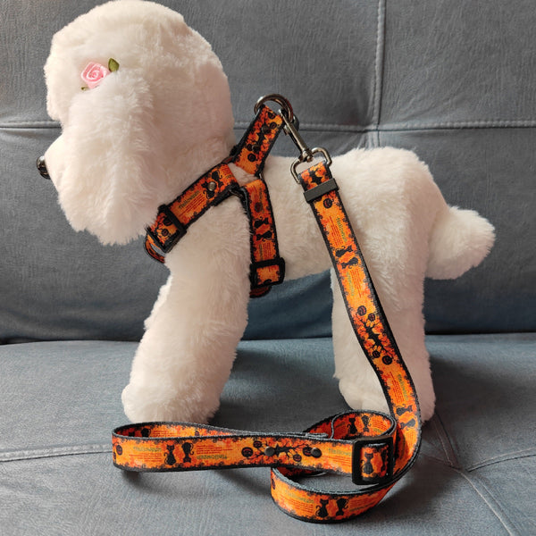 HKM-1758269 Halloween-Themed Pet Dog Print Leash and Chest Harness Set in Polyester with Multiple Size Options