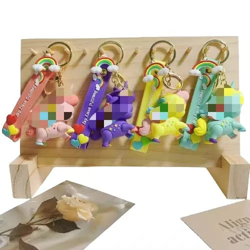 HKM-175827 Cute 3D Soft PVC Cartoon Horse Keychain for Bags - Unisex Key Ring Pendant
