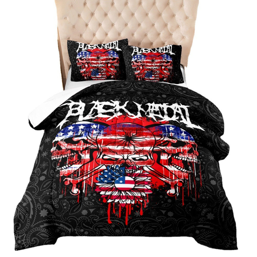 HKM-175827 Halloween Skull Quilt Set for Double, Full, and Queen Beds - Soft Cotton Digital Print
