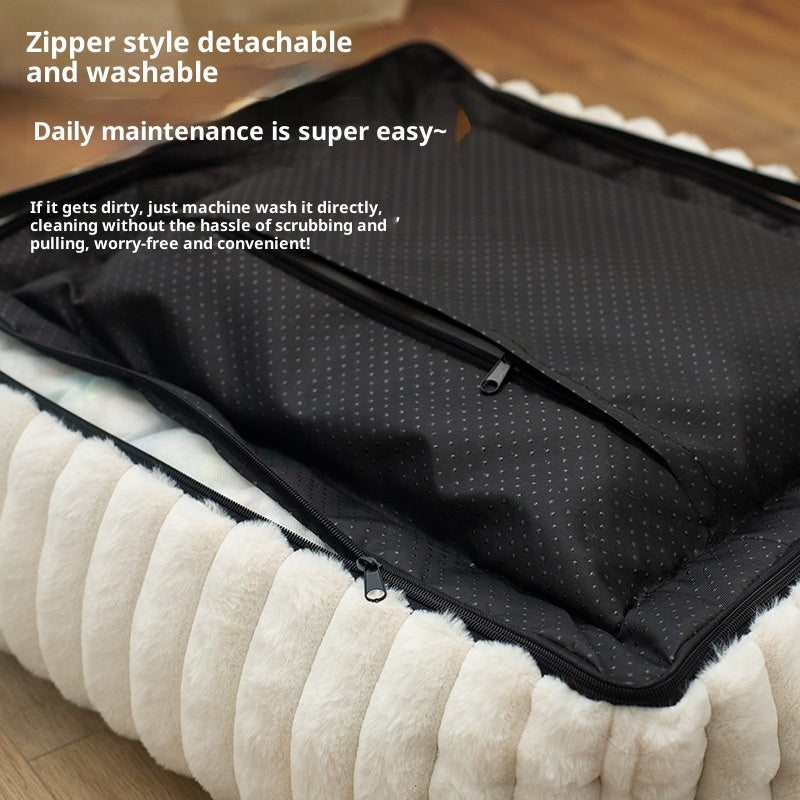 HKM-1759037 Comfortable Removable Square Pet Bed for Dogs - Available in White and Gray, Multiple Sizes