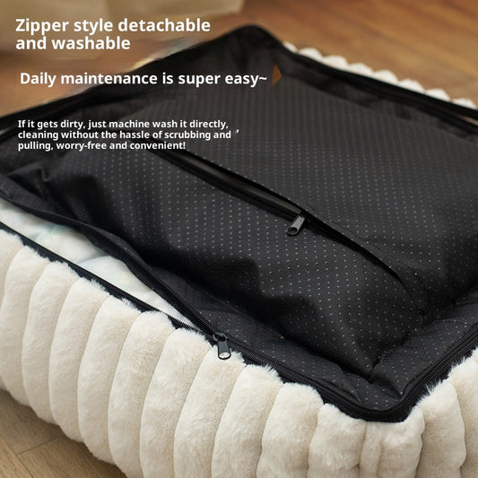 HKM-1759037 Comfortable Removable Square Pet Bed for Dogs - Available in White and Gray, Multiple Sizes
