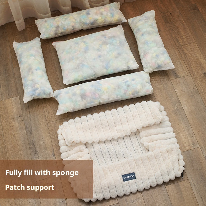 HKM-1759037 Comfortable Removable Square Pet Bed for Dogs - Available in White and Gray, Multiple Sizes