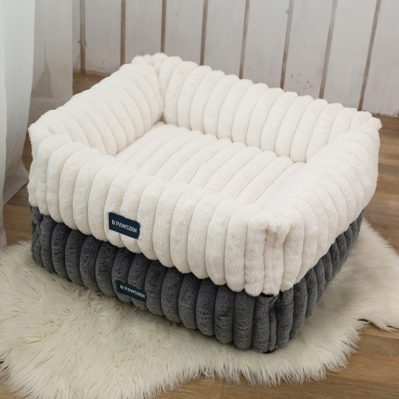 HKM-1759037 Comfortable Removable Square Pet Bed for Dogs - Available in White and Gray, Multiple Sizes