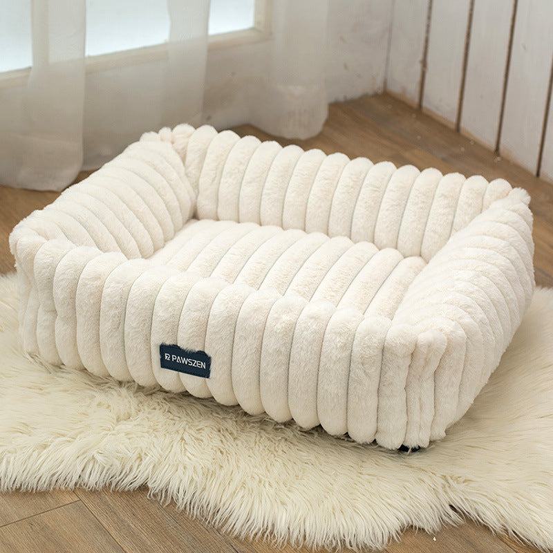 HKM-1759037 Comfortable Removable Square Pet Bed for Dogs - Available in White and Gray, Multiple Sizes