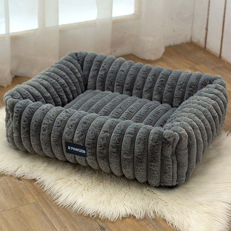 HKM-1759037 Comfortable Removable Square Pet Bed for Dogs - Available in White and Gray, Multiple Sizes