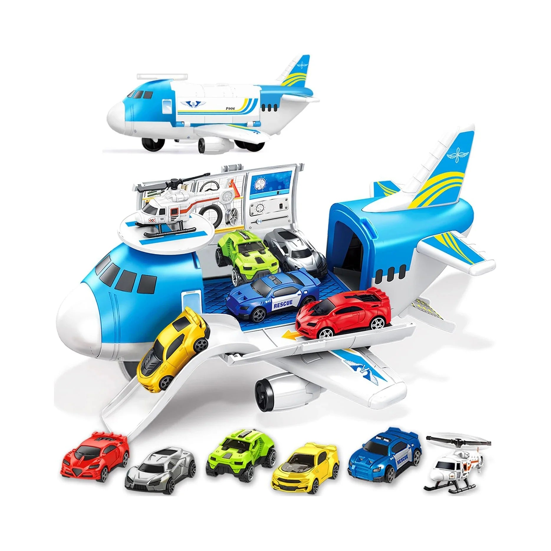 HKM-175955 Diecast Aircraft Carrier Helicopter Toy Set with Airplane & Cargo Vehicles for Kids