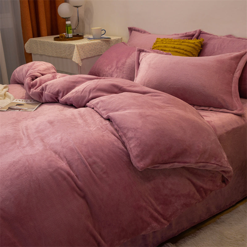 HKM-175955 Plush Double-Sided Fleece Duvet Cover Set in Warm Yellow and Various Colors