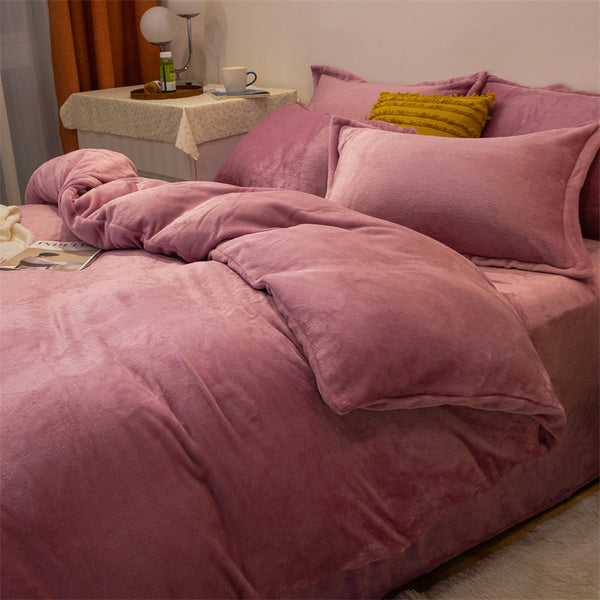HKM-175955 Plush Double-Sided Fleece Duvet Cover Set in Warm Yellow and Various Colors