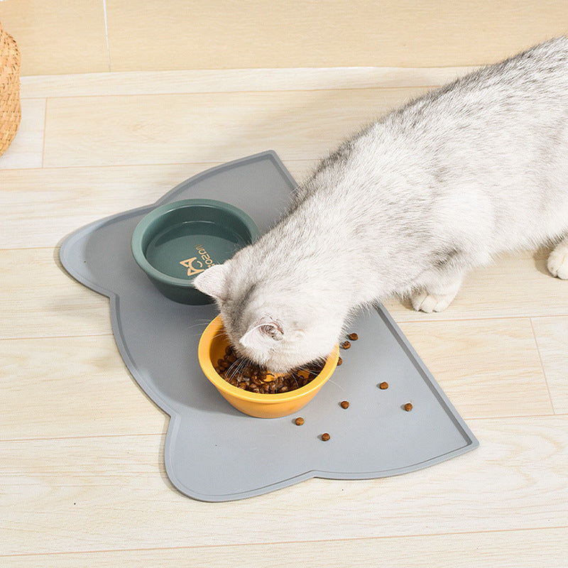 HKM-1760445 Waterproof Silicone Pet Feeding Mat for Dogs and Cats - Portable Cat Head Design, 44x24cm