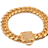 HKM-1760957 Stainless Steel Titanium Gold Encryption Chain, 30mm Width, Adjustable 20-32 Inch Length