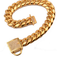 HKM-1760957 Stainless Steel Titanium Gold Encryption Chain, 30mm Width, Adjustable 20-32 Inch Length
