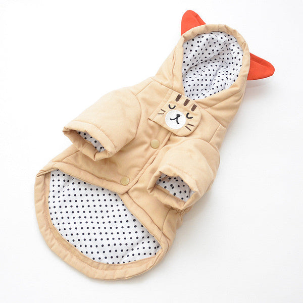 HKM-1761341 Cotton Dog Winter Hat and Coat with Cat Embroidery for Small to Medium Breeds