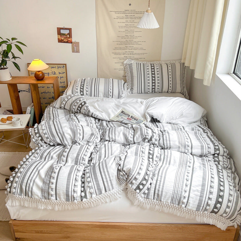 HKM-176147 Bohemian Cotton Quilt Set - 4-Piece Ins Wind Stereo Style for 1.5m, 1.8m, and 2.0m Beds