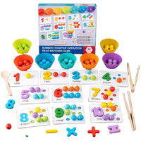 HKM-176147 Wooden Numeral Cognitive Arithmetic Puzzle and Bead Matching Educational Toy for Ages 2 and Up