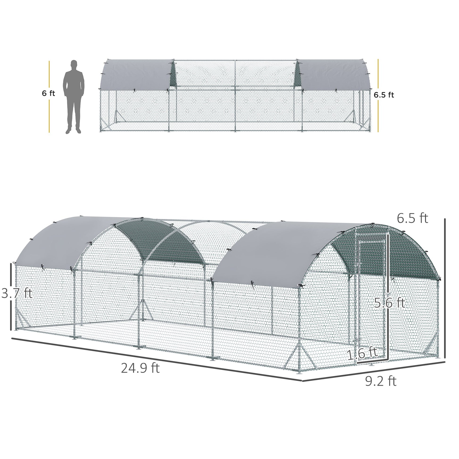 HKM-1762621 Spacious Metal Chicken Coop with Waterproof Cover for Outdoor Use, 9.2' x 24.9' x 6.5'