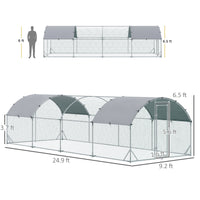 HKM-1762621 Spacious Metal Chicken Coop with Waterproof Cover for Outdoor Use, 9.2' x 24.9' x 6.5'