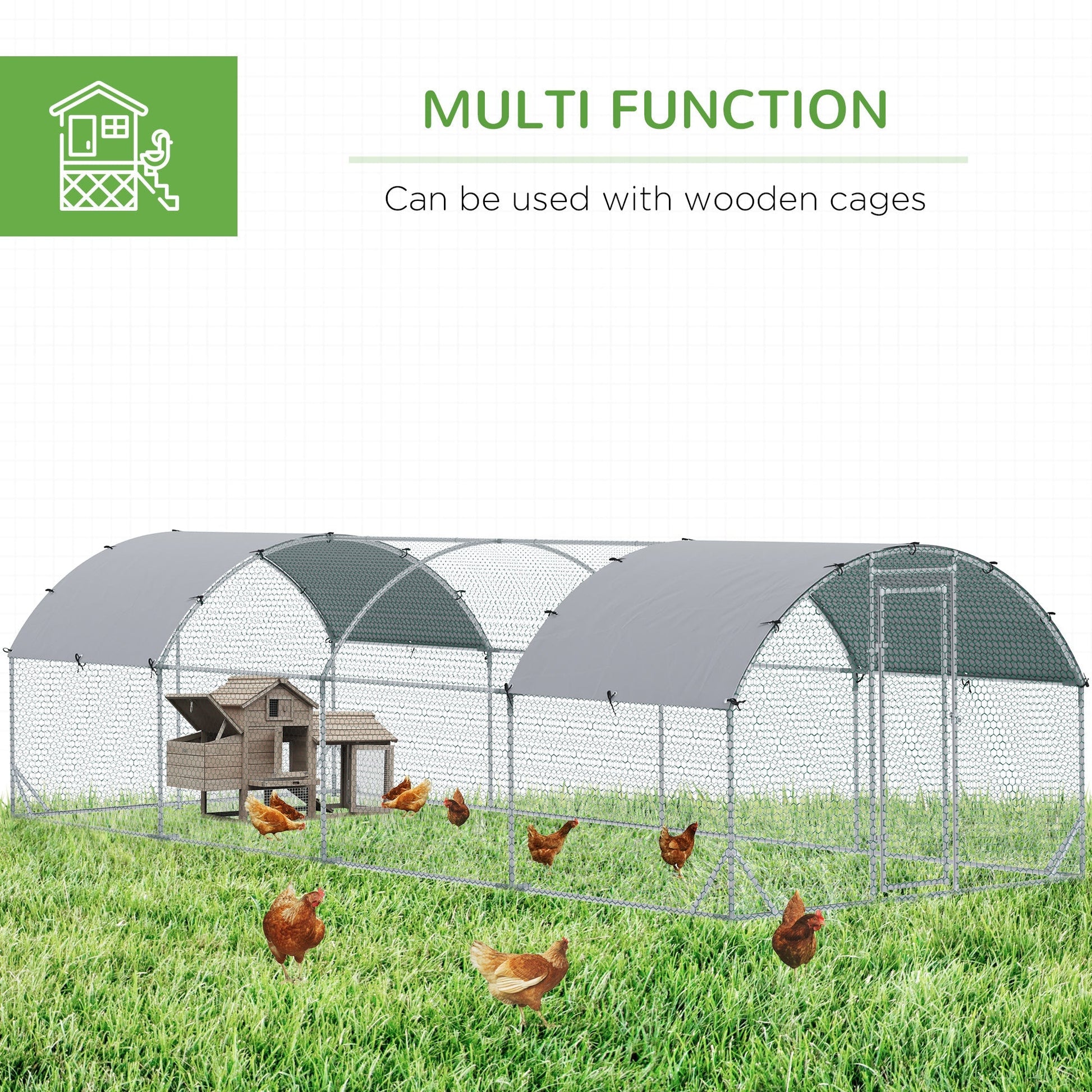 HKM-1762621 Spacious Metal Chicken Coop with Waterproof Cover for Outdoor Use, 9.2' x 24.9' x 6.5'