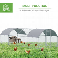 HKM-1762621 Spacious Metal Chicken Coop with Waterproof Cover for Outdoor Use, 9.2' x 24.9' x 6.5'