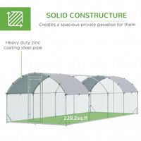 HKM-1762621 Spacious Metal Chicken Coop with Waterproof Cover for Outdoor Use, 9.2' x 24.9' x 6.5'