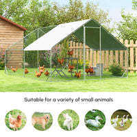 HKM-1762621 Spacious Metal Chicken Coop with Waterproof Cover for Outdoor Use, 9.2' x 24.9' x 6.5'