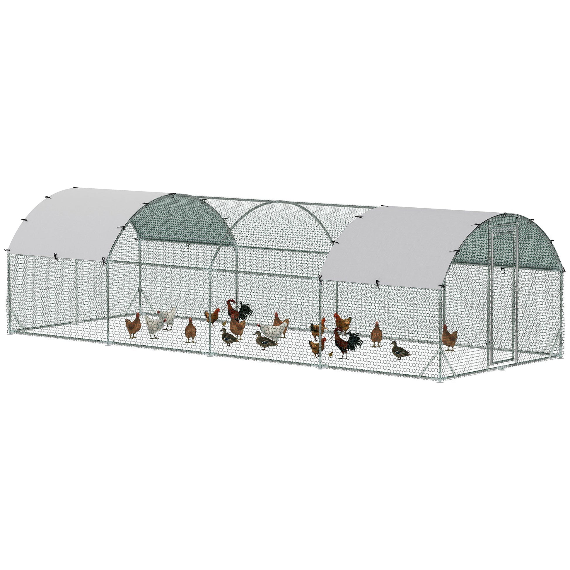 HKM-1762621 Spacious Metal Chicken Coop with Waterproof Cover for Outdoor Use, 9.2' x 24.9' x 6.5'
