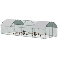 HKM-1762621 Spacious Metal Chicken Coop with Waterproof Cover for Outdoor Use, 9.2' x 24.9' x 6.5'