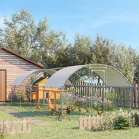 HKM-1762621 Spacious Metal Chicken Coop with Waterproof Cover for Outdoor Use, 9.2' x 24.9' x 6.5'