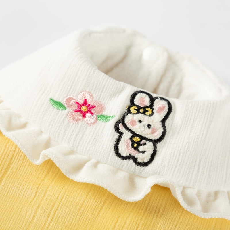 HKM-1763517 Bunny Embroidered Pet Coat with Ruffled Collar and Fluffy Tail in Lavender and Yellow