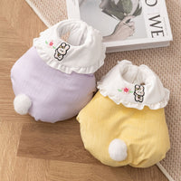 HKM-1763517 Bunny Embroidered Pet Coat with Ruffled Collar and Fluffy Tail in Lavender and Yellow