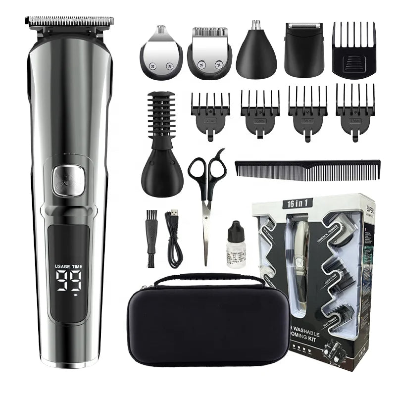 HKM-176467 11-in-1 Men's Grooming Kit, IPX6 Waterproof Rechargeable Hair Trimmer for Nose and Beard