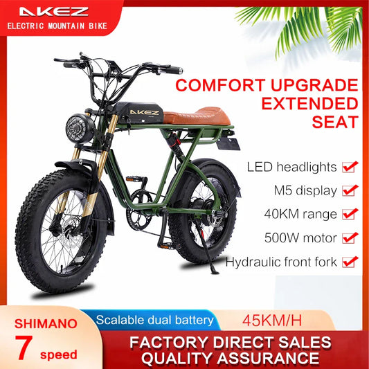 HKM-176467 48V 36Ah Dual Battery Electric Bike with 1500W Motor, 7-Speed Gears, and Long Range