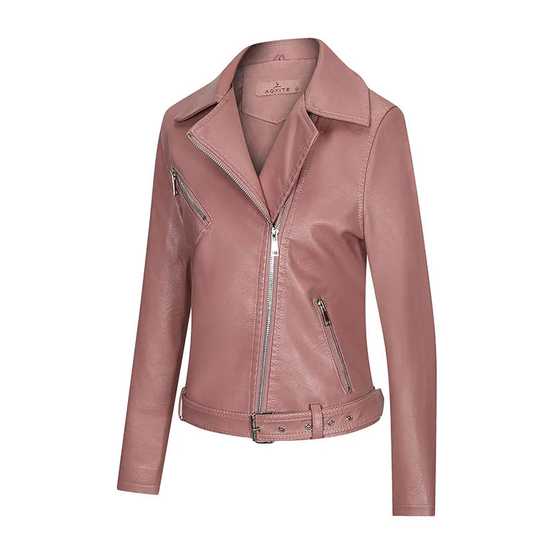 HKM-176531 Autumn Winter New Slim Fit European and American Style Women's Jacket PU Lapel Jacket Leather Jacket Custom