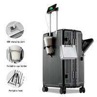 HKM-176531 Compact 20-Inch Modern Carry-On Suitcase with Cup Holder and Lightweight PC & ABS Design