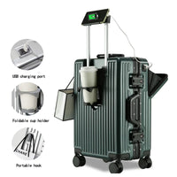 HKM-176531 Compact 20-Inch Modern Carry-On Suitcase with Cup Holder and Lightweight PC & ABS Design