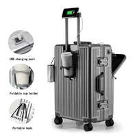 HKM-176531 Compact 20-Inch Modern Carry-On Suitcase with Cup Holder and Lightweight PC & ABS Design