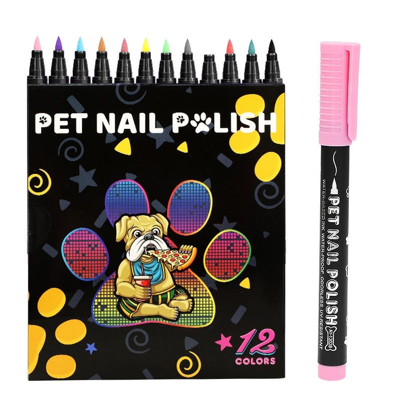 HKM-1766589 12-Color Soft Head Pet Nail Art Brush Set - Quick-Drying, Water-Based DIY Nail Design Tools