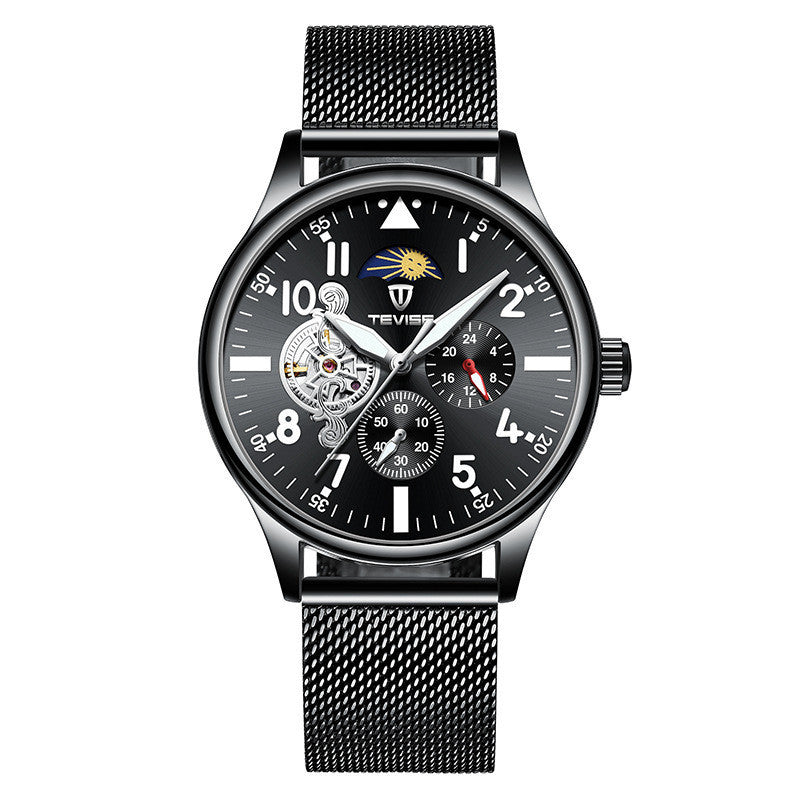 HKM-176659 Men's Mechanical Watch with Waterproof, Luminous Features and Moon Phase Indication
