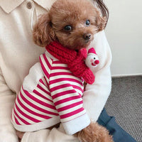 HKM-1767101 Christmas Dog Clothes Set with Red Stripes and Scarf for Stylish Pet Outfits