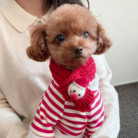 HKM-1767101 Christmas Dog Clothes Set with Red Stripes and Scarf for Stylish Pet Outfits