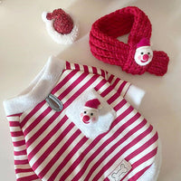 HKM-1767101 Christmas Dog Clothes Set with Red Stripes and Scarf for Stylish Pet Outfits