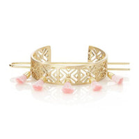 HKM-176723 Wooden Hairpin with Alloy Pendant and Colorful Feathers - Stylish Hair Accessory