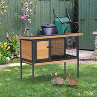 HKM-1768381 Elevated Rabbit Hutch with Metal Frame, No Leak Tray, and Asphalt Roof for Small Animals