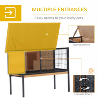 HKM-1768381 Elevated Rabbit Hutch with Metal Frame, No Leak Tray, and Asphalt Roof for Small Animals