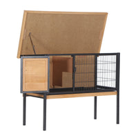 HKM-1768381 Elevated Rabbit Hutch with Metal Frame, No Leak Tray, and Asphalt Roof for Small Animals