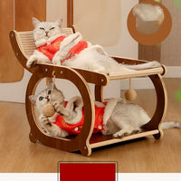 HKM-1768765 Solid Wood Sisal Cat Bed with Scratch Resistance - Multifunctional Recliner in Wood or Walnut Finish