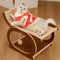 HKM-1768765 Solid Wood Sisal Cat Bed with Scratch Resistance - Multifunctional Recliner in Wood or Walnut Finish