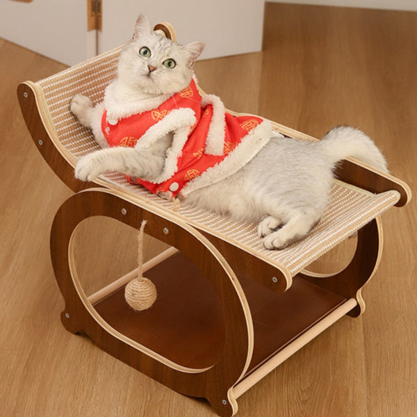 HKM-1768765 Solid Wood Sisal Cat Bed with Scratch Resistance - Multifunctional Recliner in Wood or Walnut Finish